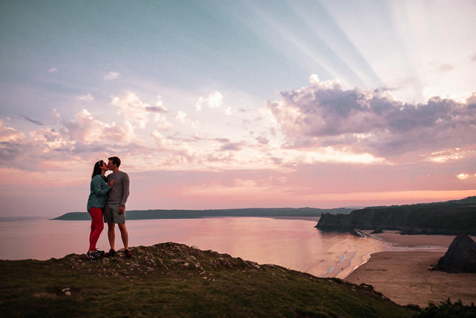 /couples shoot/pre wedding sunset shoot three cliffs bay gower swansea