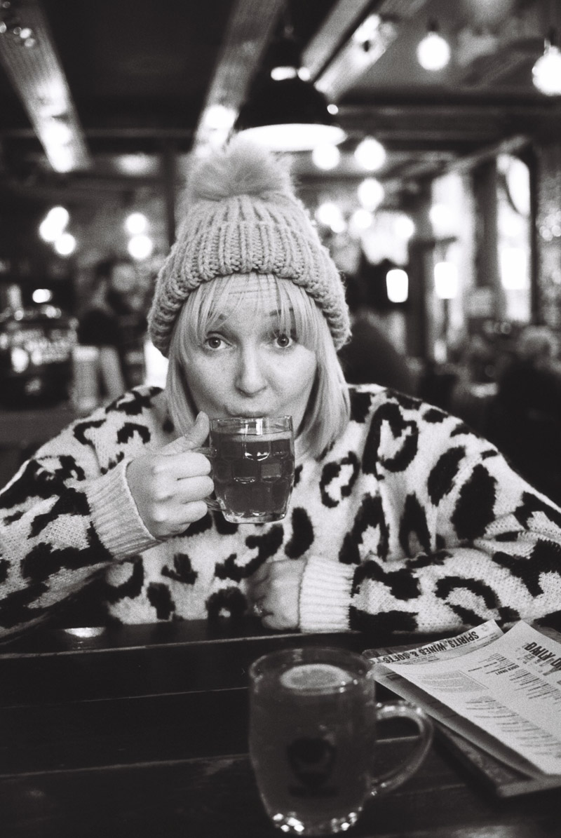 Lois portrait at Brewdog Bristol on Canon A1 Kodak Tri X 35mm film photography