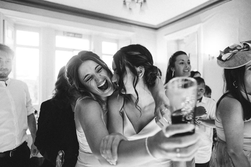 Close-up of fun bridesmaids at Falcondale Hotel wedding Lampeter taken with Fuji 16mm f1.4 lens