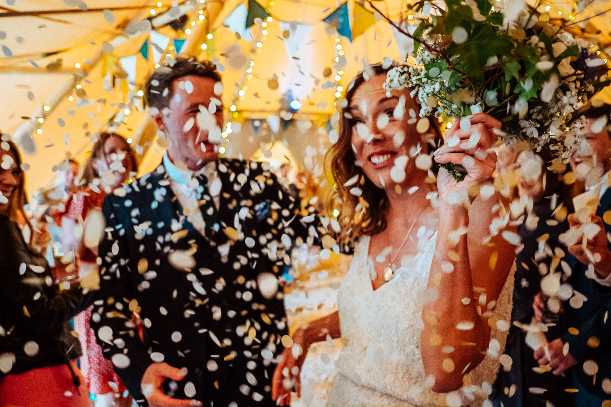 Amazing colourful confetti photo Hadsham Farm Wedding Banbury Oxfordshire